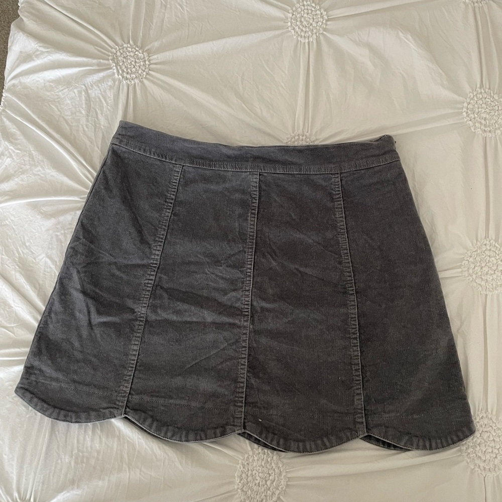 Grey Scalloped Bottom Corduroy Mini Skirt